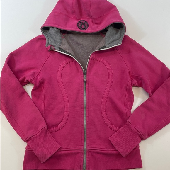 Lululemon Scuba Hoodie Full Zip Pink Logo Sweatshirt Womens Sz L - Picture 1 of 10